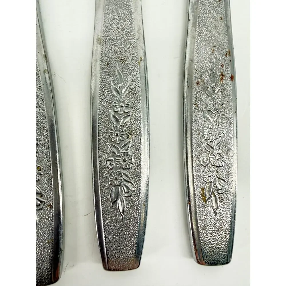 Vintage Floral Dinner Knives Simeon L George H Rogers Stainless 5 Replacement